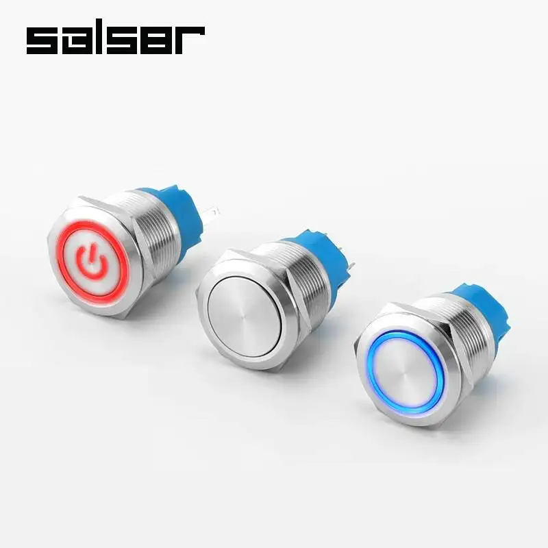 25mm Metal Push Button Switch DIY Reset Self Locking Ring Power Supply With Lamp Flat Circular Waterproof Stainless Steel