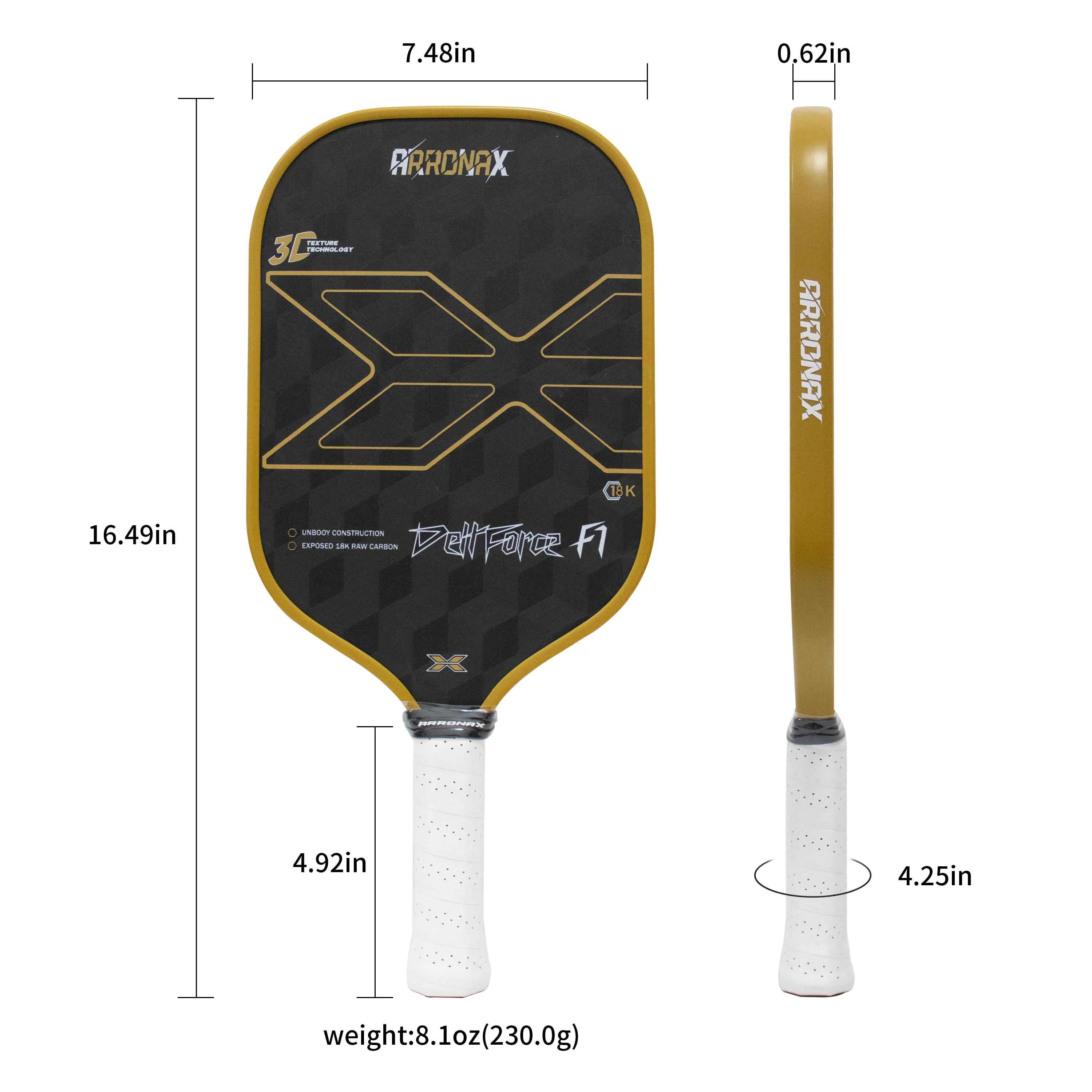 Pickleball Paddle with Cover Bag, 3D 18K Carbon Fiber Friction Textured Surface, Polymer Core, Thermoformed Palas De Padel