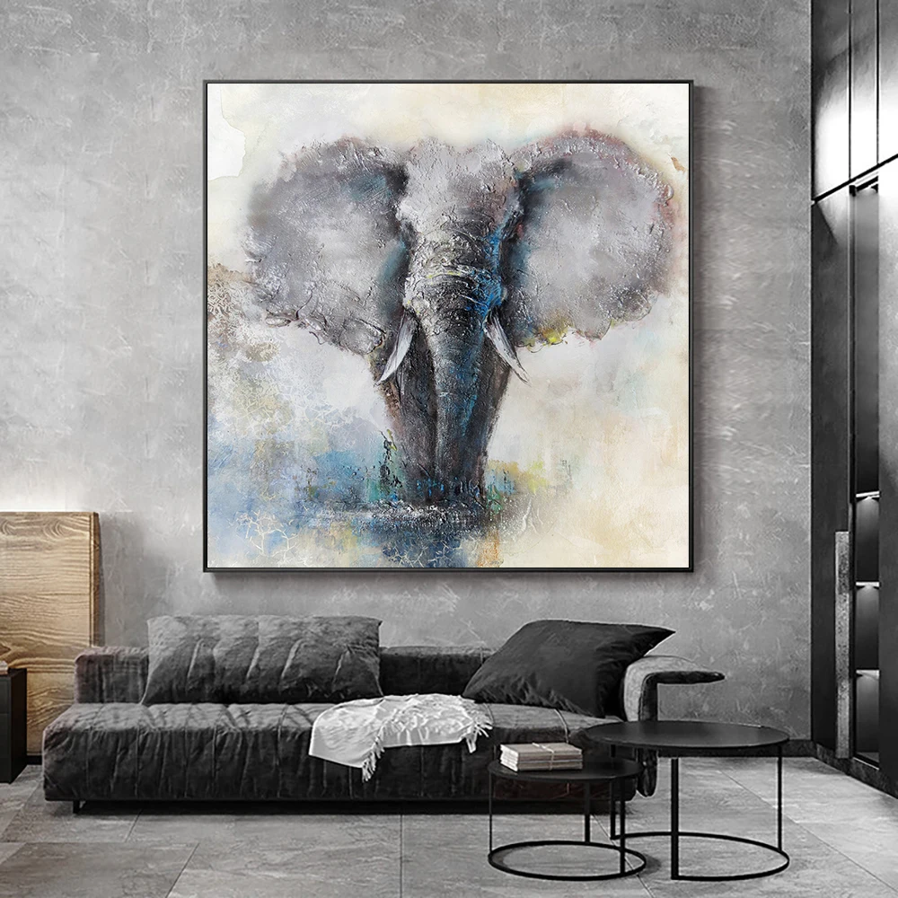 

Modern Abstract Elephant Picture Hand Painted Oil Painting Retro Animal Water color Canvas Wall Art Painting For Home Decoration