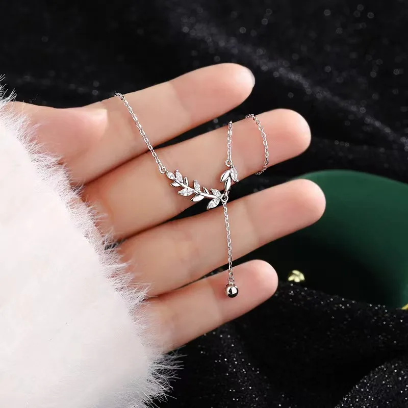 

S925 Sterling Silver Electroplated 18k Zircon Wheat Ear Pendant Necklace for Women Fresh Girlfriend Valentine's Day Gift Jewelry