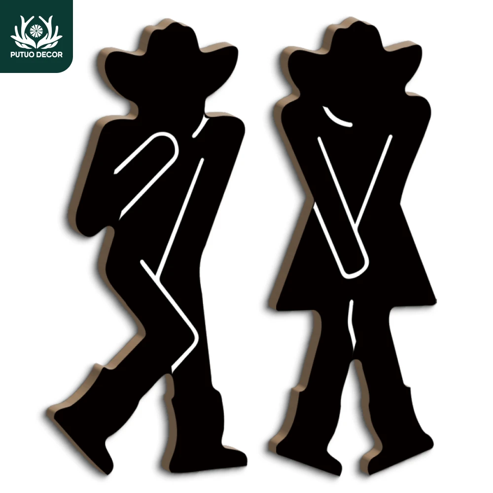 

Putuo Decor 2pc Wooden Signs Door Decor, Cowboy and Cowgirl, Wall Art Decoration for Home Toilet WC Loo Lavatory Washroom