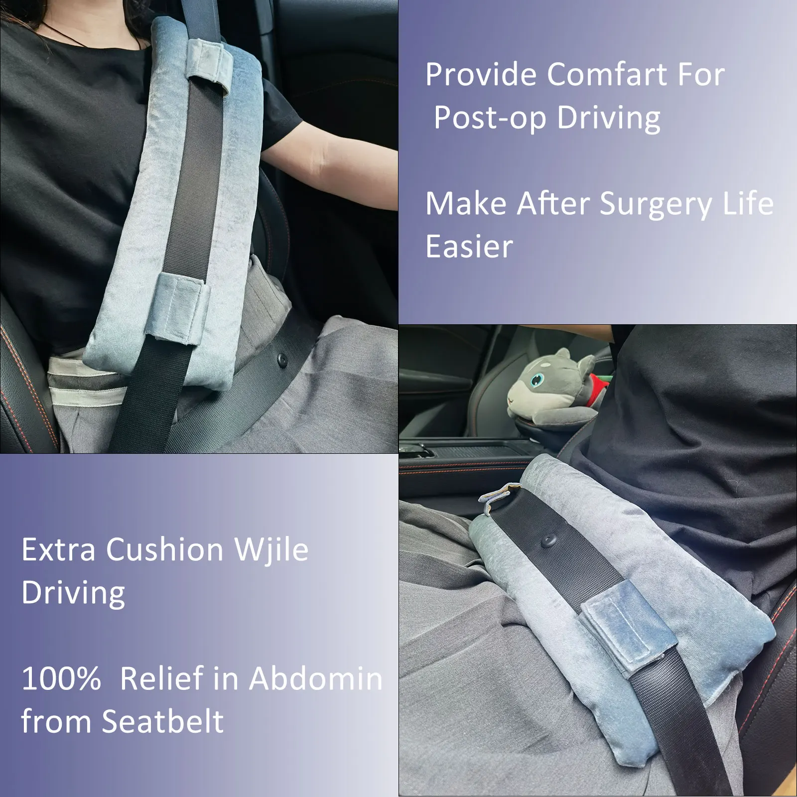 Post‑Surgery Seat Belt Cushion Soft Protective Pillow for Mastectomy C‑Section Hysterectomy Recovery