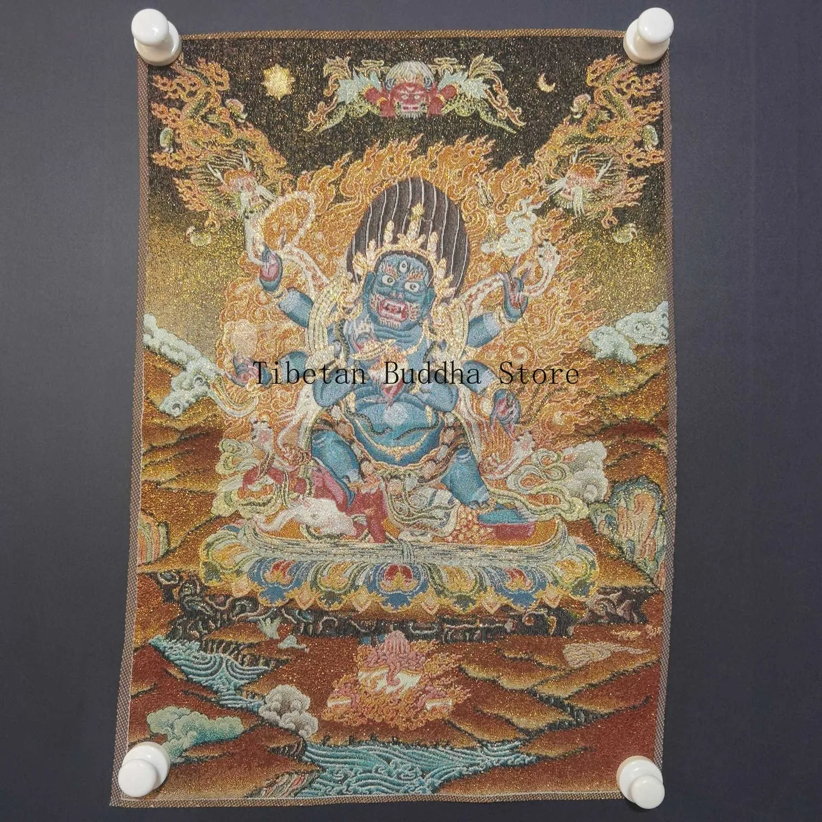 Six-Armed Mahakala Tangka Embroidery 40x60cm Artwork