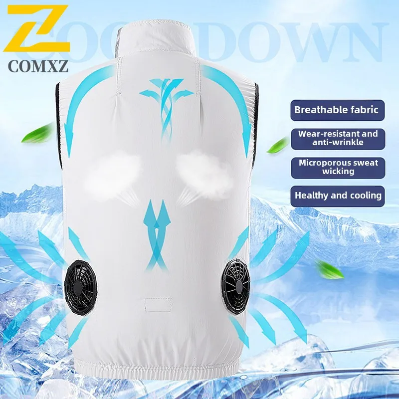 Summer Fan Vest Men's Women USB Rechargeable Sleeveless Ice Jacket Air Conditioner Clothes Casual Camping Fishing Cooling Vests