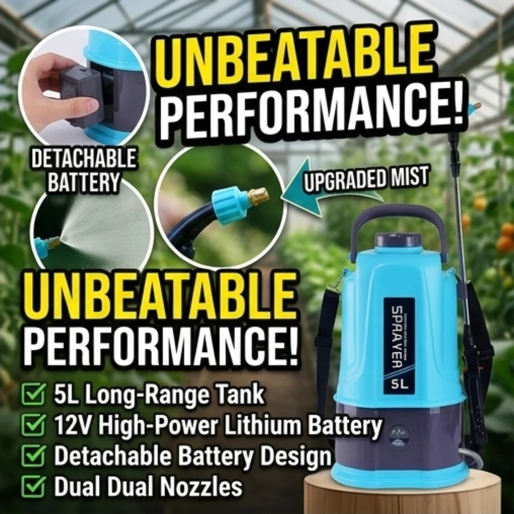 Portable 12V Electric Sprayer 5L Backpack High Pressure Plant Watering Wand Removable Lithium Battery for Outdoor Agriculture