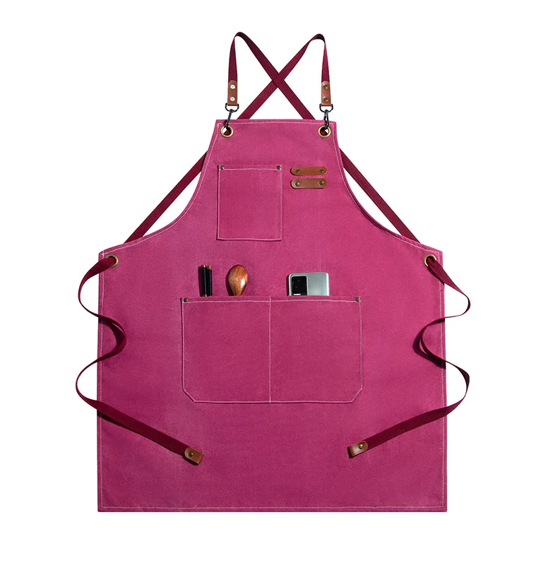 

Фартук шеф-повара для женщин и мужчин, кулинария, кухня, 3 кармана, водонепроницаемый черный хлопковый холст, крест на спине, барбекю, талия, официант