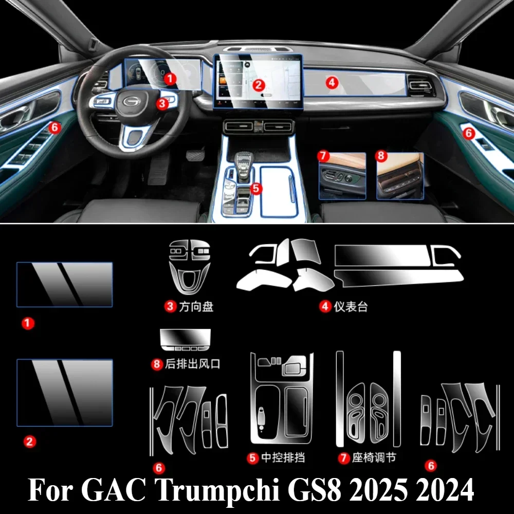 

Защитная пленка для GAC Trumpchi GS8 2025 2024, аксессуары для салона автомобиля, прозрачная панель шестерни из ТПУ, навигационная центральная консоль PPF