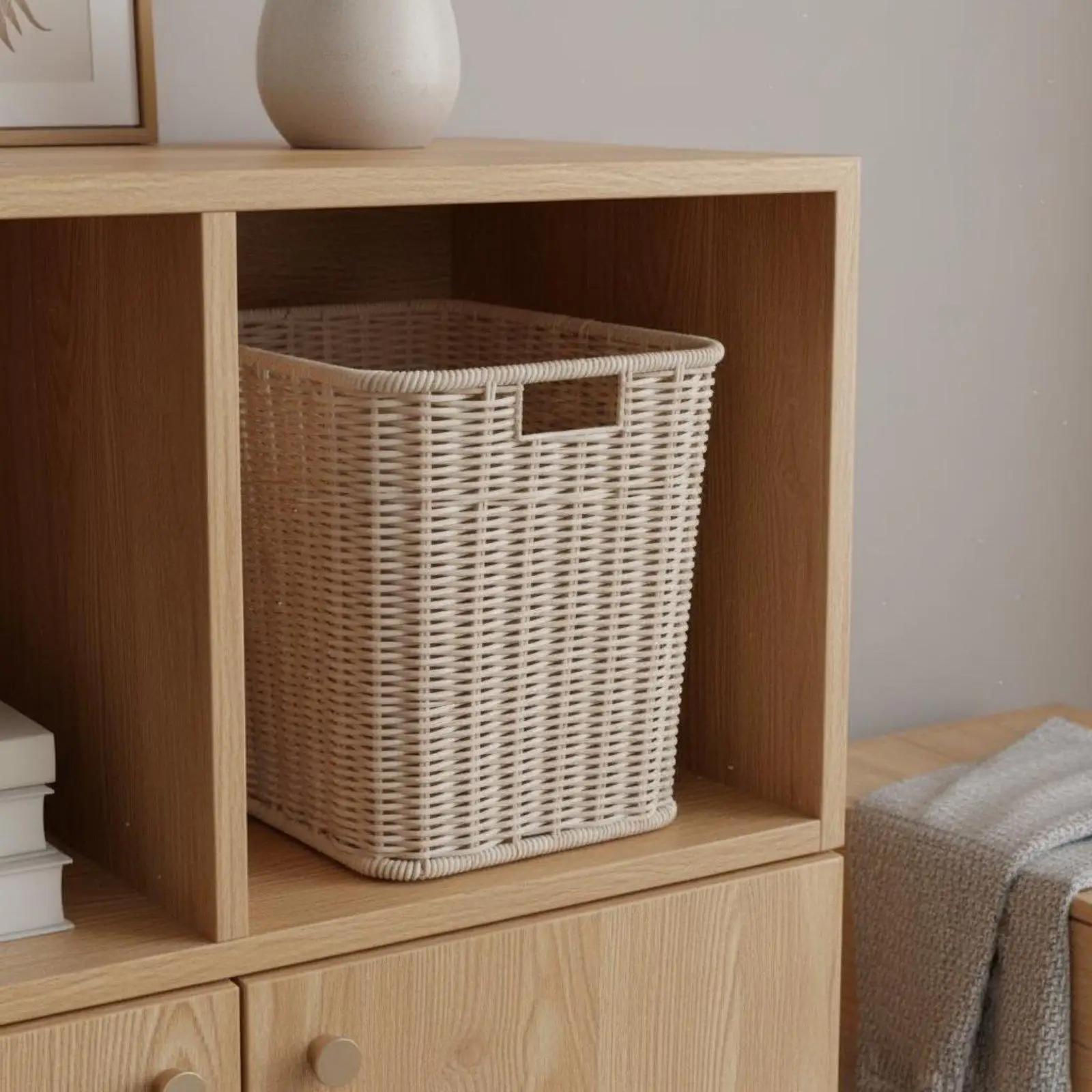 Imitation Rattan Storage Basket Handwoven Rattan Design Storage Bin