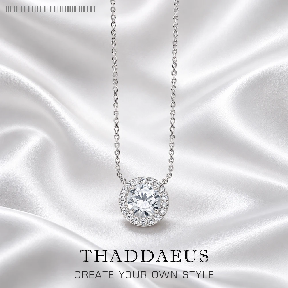 Halo Pendant Round Zircon Necklace Spring New Link Chain Fine Jewelry Europe 925 Stering Silver Bijoux Classic Gift For Women
