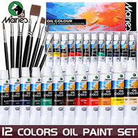 19 pcs Marie's Oil Paint Kit,12 Colors Oil-Based Pigment & 7pcs Brushes,12ml/0.42oz Tubes,Vibrant Oil Painting Set for Crafters