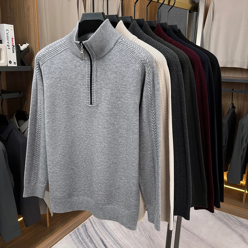 

Мужские шерстяные топы, осенне-зимний теплый джемпер с высоким воротником, толстый джемпер с длинными рукавами, свитер, пуловер, вязаная одежда