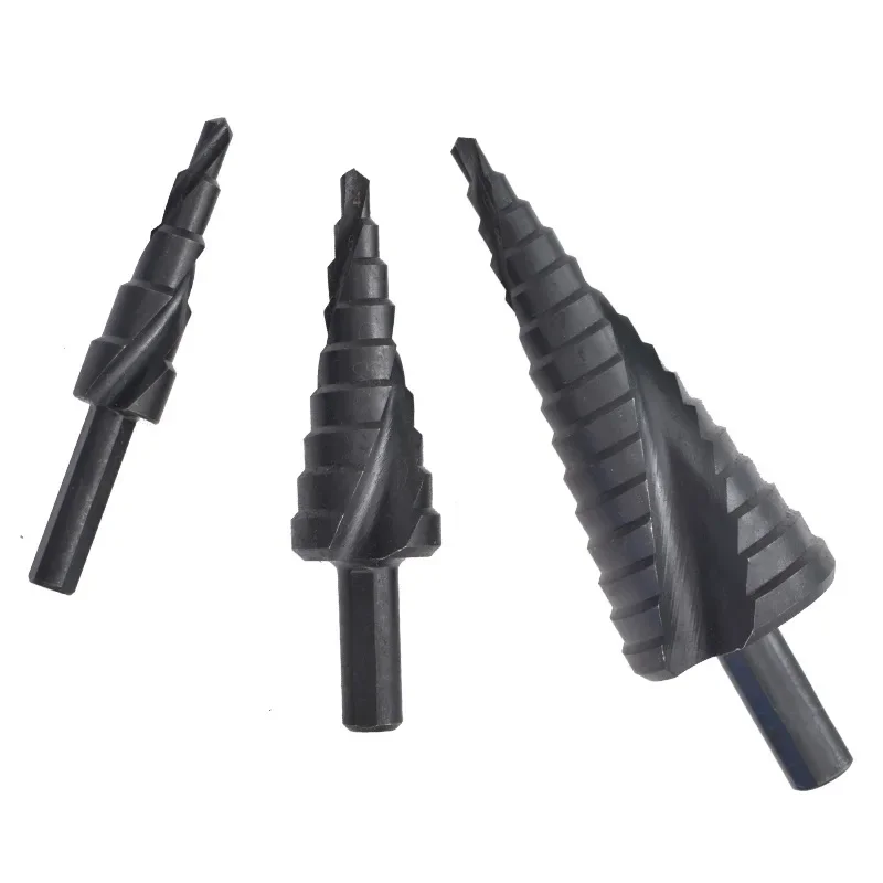 Step Drill Bit Set Black Nitride Coating Spiral Tower Triangle Handle Reaming Tool For Drilling Holes Bulk