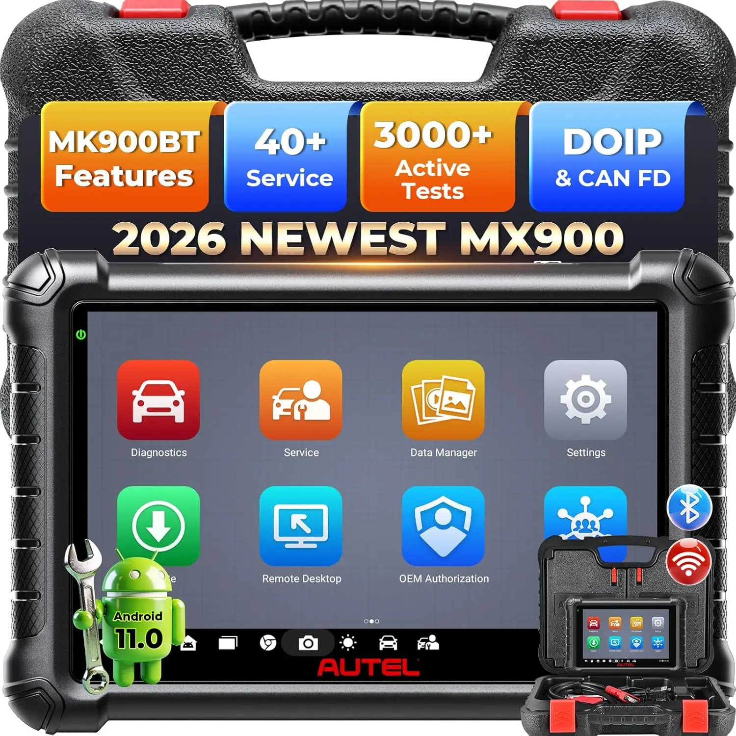 Autel MaxiCheck MX900 Bidirektionaler Kfz-Diagnosescanner mit 3000+ Aktiven Tests DoIP&CAN FD 40+ Servicefunktionen US-Version MaxiCOM MK900 MK900BT Aufwertung von MK808BT MK808S MX808S All-Sys