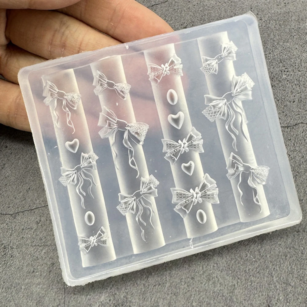 BowKnot & Heart Drop Nail Mallen 3D Gel Nail Art Hars Rozet Gereedschap voor Accessoires Benodigdheden Bow Knot Nail Charms Mold Clear Bow