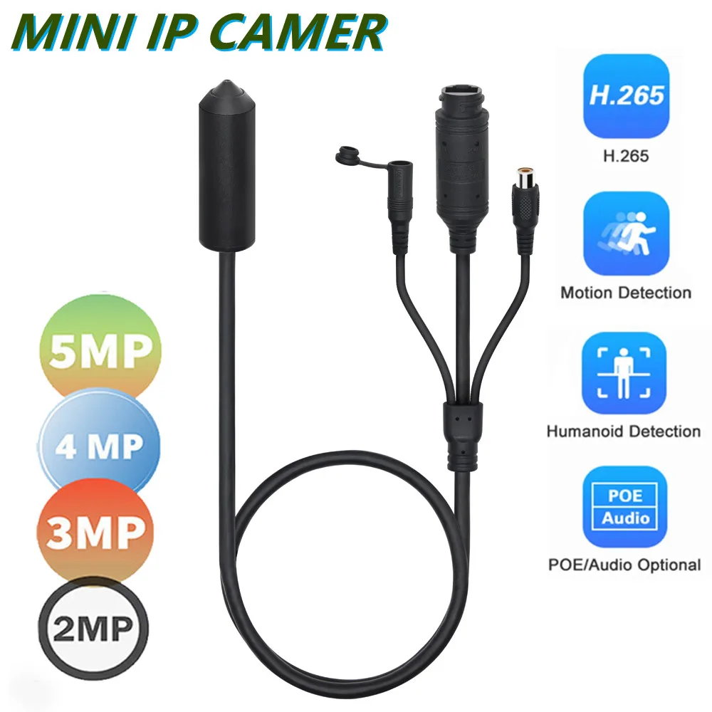 

HD POE 2MP 5MP Mini Bullet Wired IP Surveillance Camera Miniature Probe Anti-theft Pinhole Concealed Surveillance Camera Audio