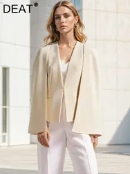 DEAT Fashion Blazer da donna con scollo a v scialle senza maniche stile mantello senza tasche con fibbia giacche da abito firmate autunno 2024 nuovo 7 ab3991