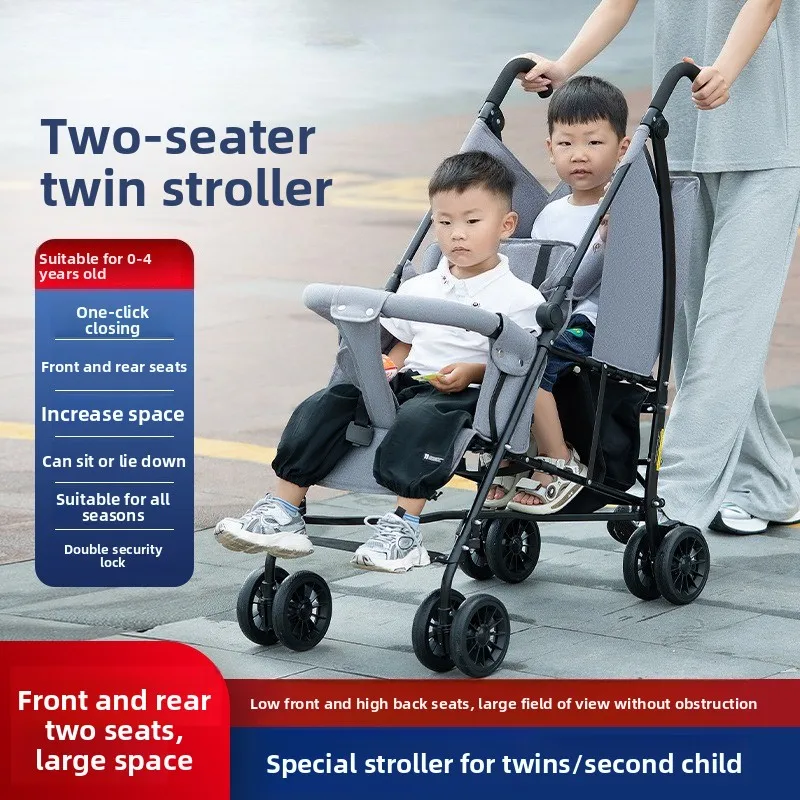 

Wholesale Twin Baby Strollers Double-seat Reclining Lightweight Foldable Stroller Suitable for Two Children Trolley
