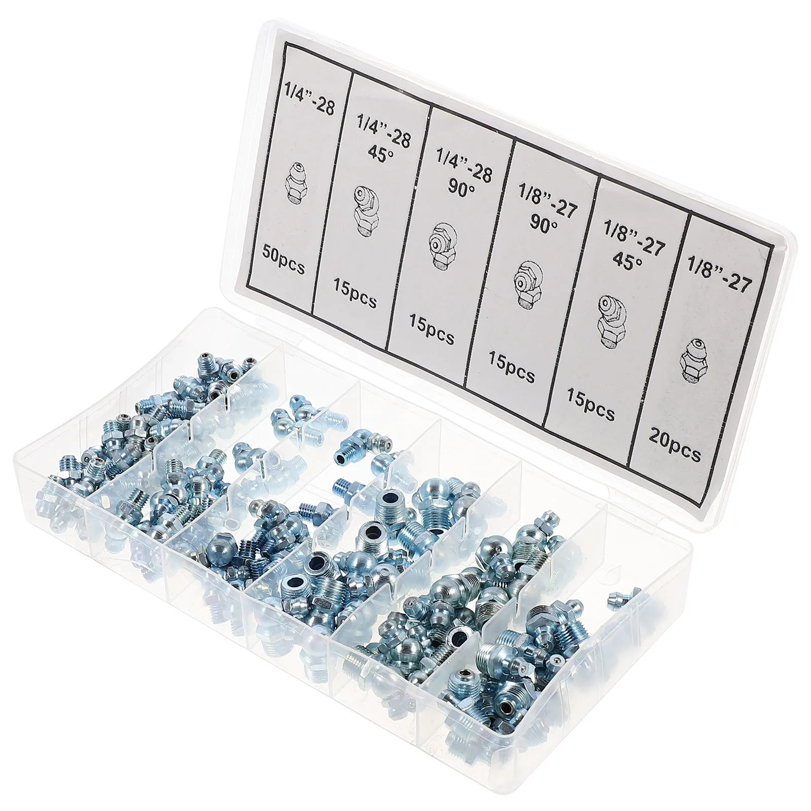

130pcs Grease Fitting Kit High Strength Steel Straight Angled Fittings Assortment Tool Rust Resistance Vehicle Engine Parts