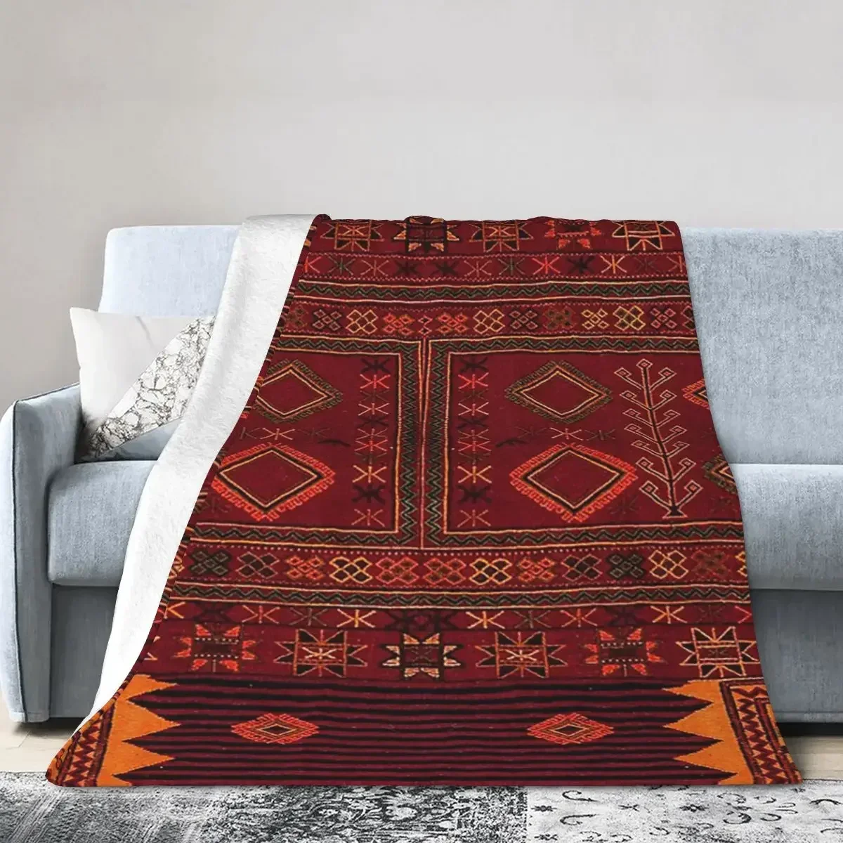 Traditional Moroccan Artwork Design Blanket Soft Warm Flannel Throw Blanket Cover for Bed Living room Picnic Travel Home Couch