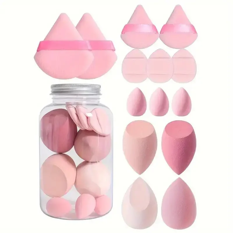 Juego de 14 Uds de esponjas de maquillaje, esponja triangular para polvos, esponja de terciopelo suave y liso para polvos, esponja de belleza Facial, herramienta de maquillaje