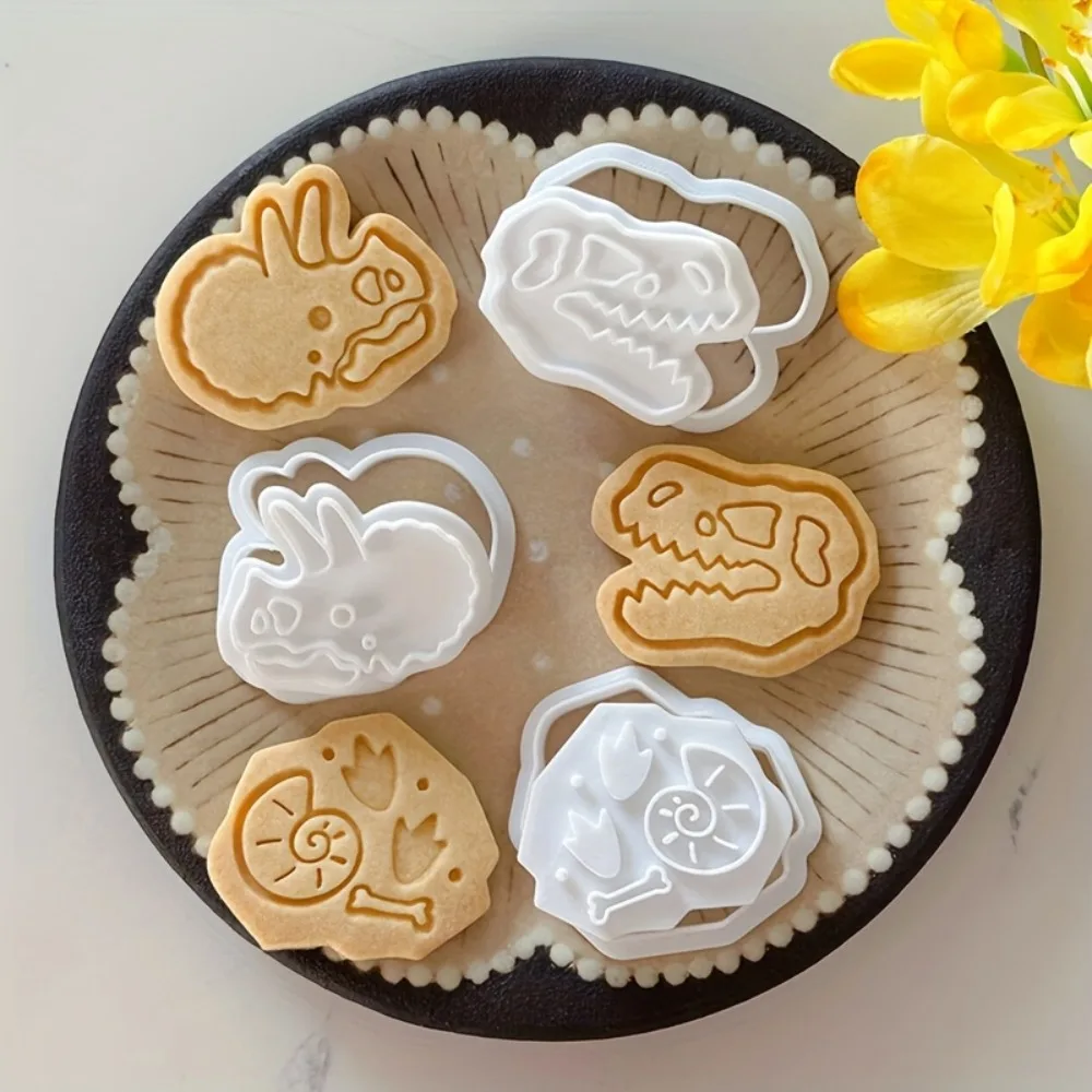 3Pcs Dinosaur Fossil Cookie Cutter Set Jurassic T-Rex Footprint Molds for Thanksgiving Party Valentine's Graduation DIY Baking