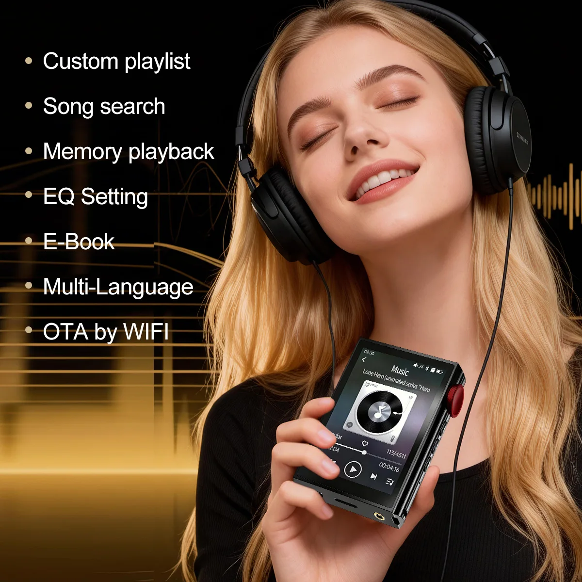 Portable high fidelity music, player supports TF card, Bluetooth 5.2 WIFI2.4G multi-voice support