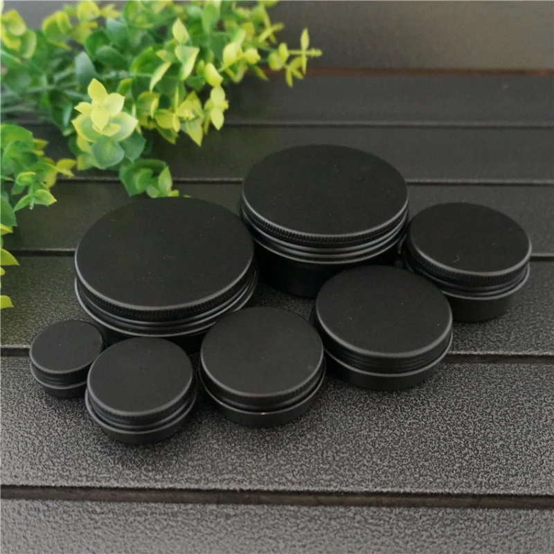 5/10/15/20/30/50/80g matte black Empty Round Aluminum Box Metal Tin Cans 50ml Cosmetic Cream Refillable Jar Tea Aluminum Pot