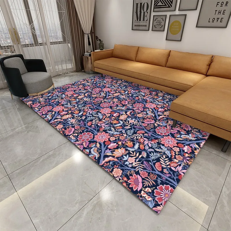 Reese Velvet Short Hair Vintage Abstract Flowers And Leaves Rectangle Carpet Large Rug Living Room Bedside Soft Floor Decor Mat