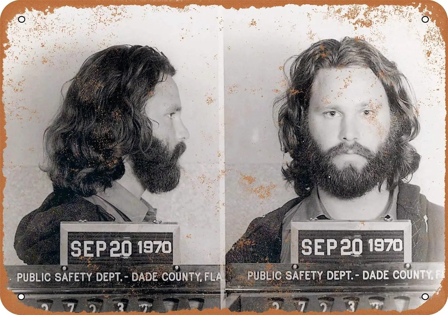 Kexle 12 x 16 inches Metal Vintage Funny Tin Sign 1969 Jim Morrison Mug Shot for Exposure