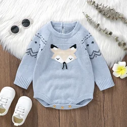 Newborn Baby Bodysuit Cotton Knitted Infant Boy Gril Jumpsuit Cute Cartoon Fox Kid Clothing Long Sleeve 0-18M Overalls Tops Warm