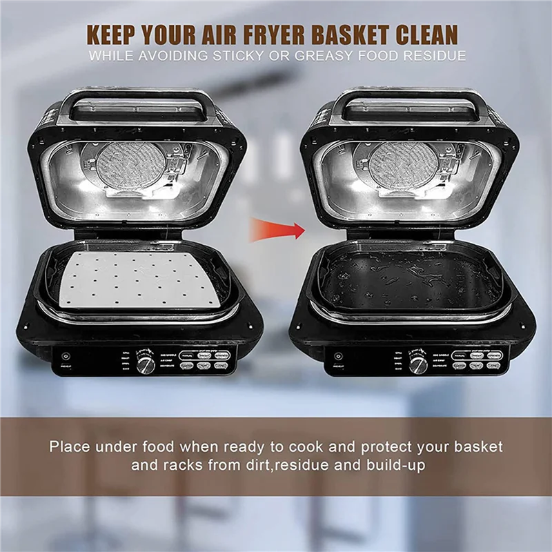 A94E-200 Pcs Air Fryer Parchment Liner,Perforated Square Air Fryer Liner For Ninja Foodi Grill 5 In 1 AG301 Dual Air Fryer