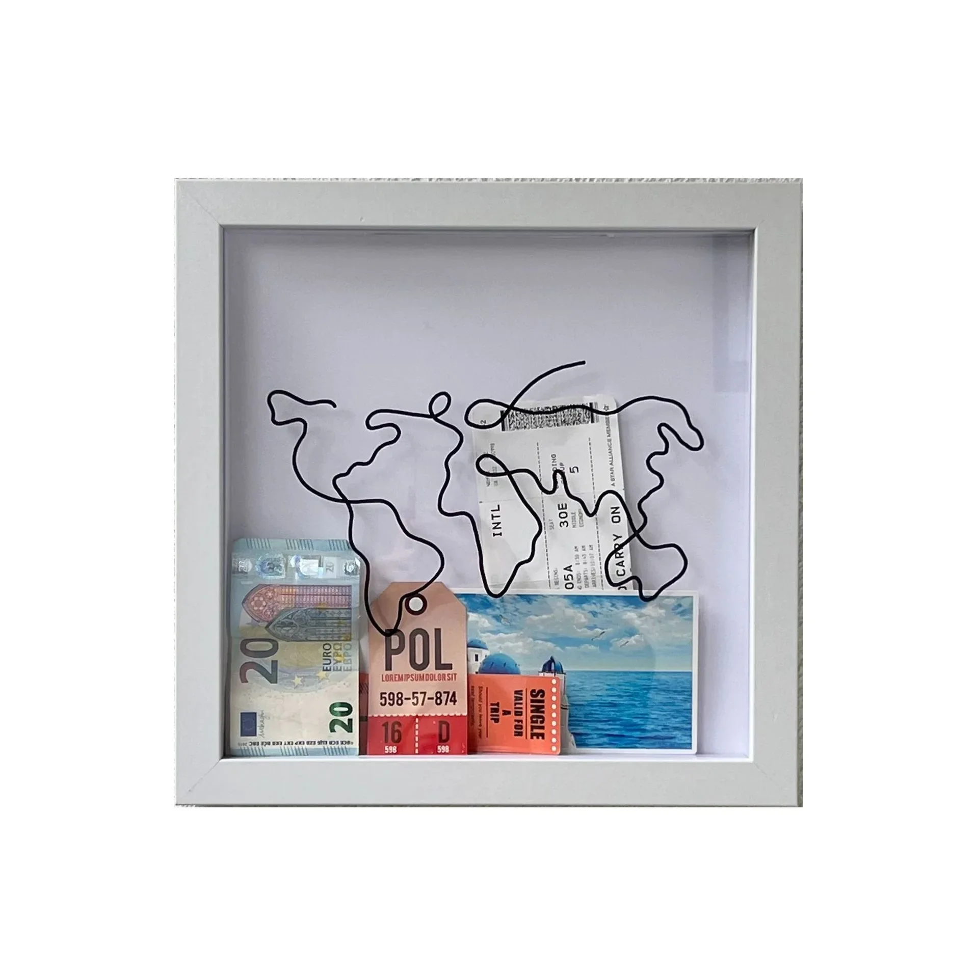 Decoración del hogar y tarjeta de grabación de memoria, caja de almacenamiento con marco de fotos para guardar tarjetas postales, mapa de recuerdo como decoración de pared, recuerdo de vida