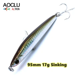 AOCLU-Hard Bait Wobbler VIB Lure, Sinking Pencil Stick, Easy Casting, Saltwater Boat Fishing, VMC Hook, 95mm, 17g