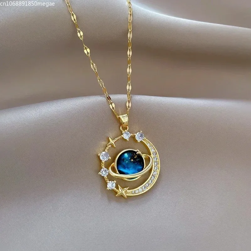 Fashion Dream Planet Pendant Necklace for Women Men Exquisite Dream Starry Sky Planet Zircon Gold Color Necklace Jewelry Gifts