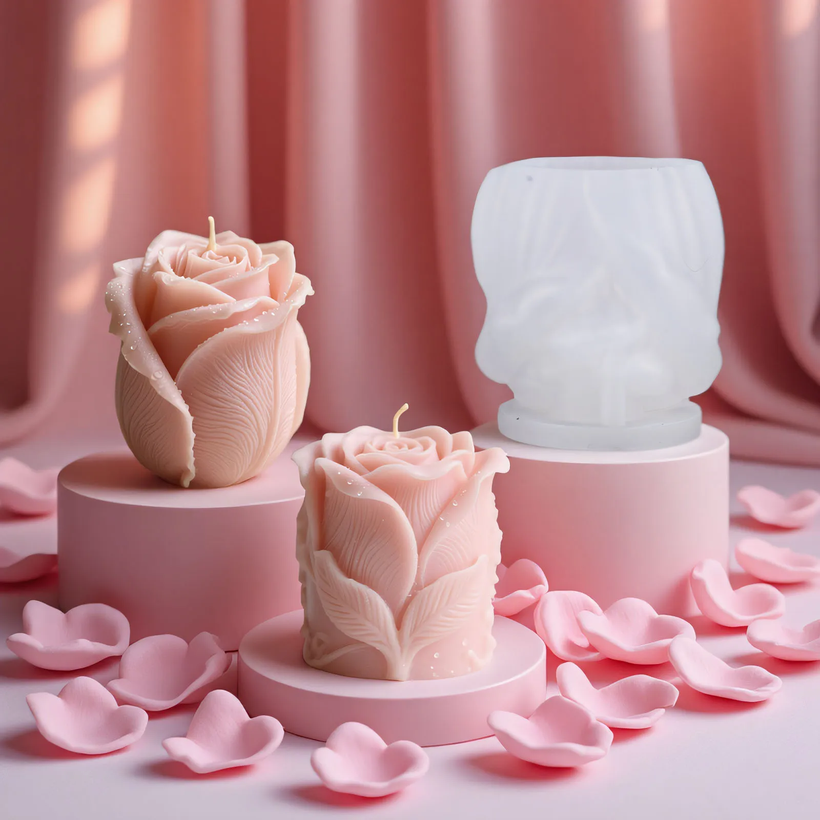 

Rose Scented Candle Silicone Mold DIY Simulation Rose Valentine's Day Flower Bud Plaster Resin Mold Candle Making Supplies