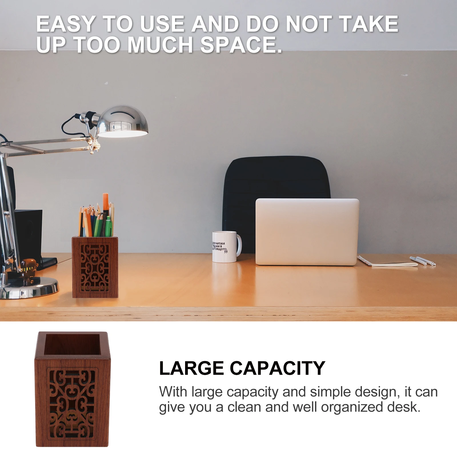 

Solid Wood Pen Holder Box Handcrafted Gift Container Large Capacity Desk Organizer Wooden Brush Pot Storage Container