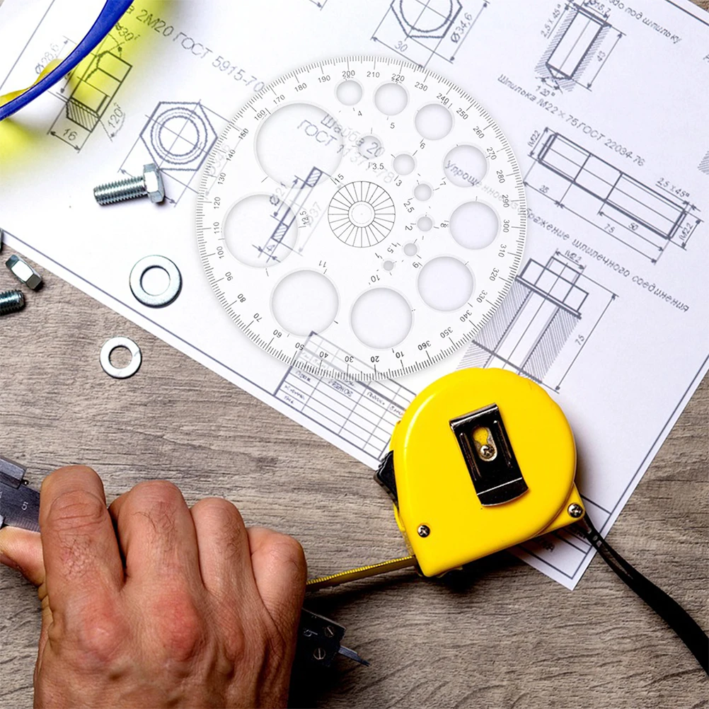 8 pçs círculo transferidor modelo de plástico ajustável reutilizável escala transparente ferramenta desenho geometria redonda ângulo design matemática