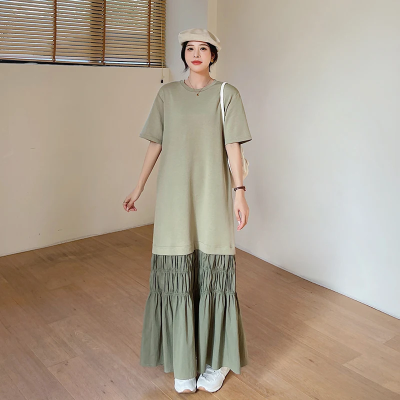 Été longue Svel femmes Dr ample décontracté rue Sle tricoté coton Polyester mélange parole longueur T-shirt Dr