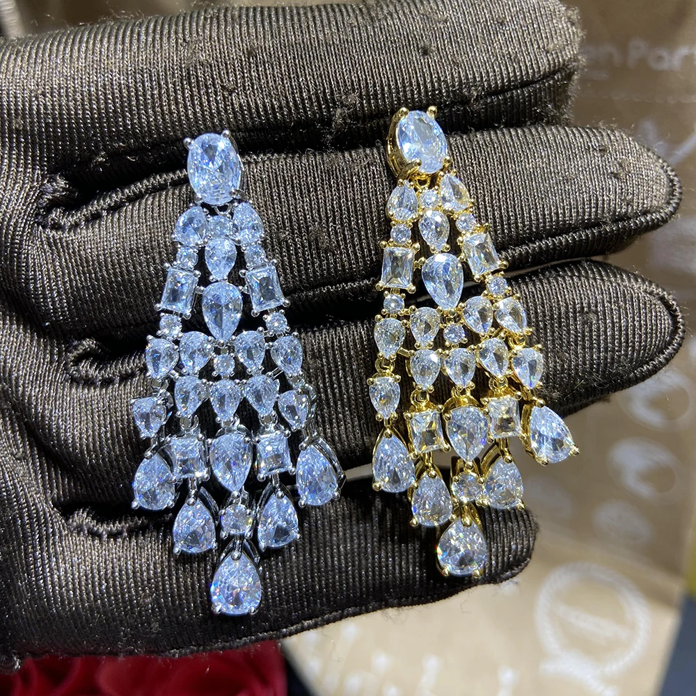 HIBRIDE Classic Round Water Drop Design Silver Color Crystal Women Dangle Earrings With CZ Stones Dubai Nigeria Wedding E-457