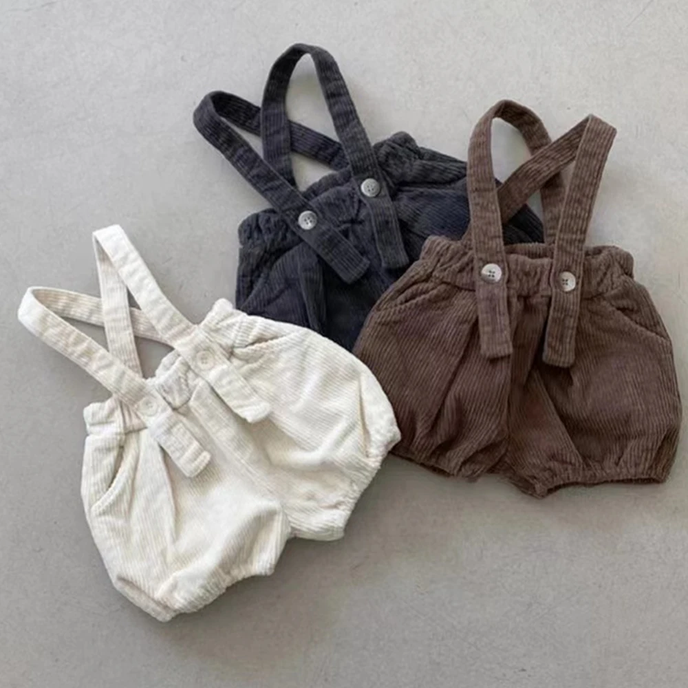 Soft Warm Corduroy Baby Strap Bloomer Shorts Vintage Color Toddler Boy Girl Romper Jumpsuit 0-24Months Kids Pants Overalls