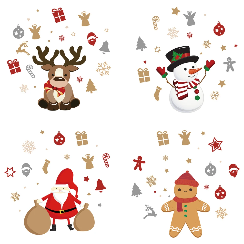 

8PCS 6.3 Inch Christmas Window Clings Static Elk Snowman Glass Sliding Door Sticker Decals Waterproof Vinyl Film Bedroom Decals