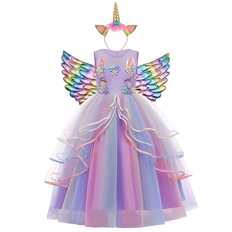 

Children's Carnival Party Unicorn Cosplay Costume Girl Rainbow Princess Dress Children's Stage Performance Sleeveless Dresses