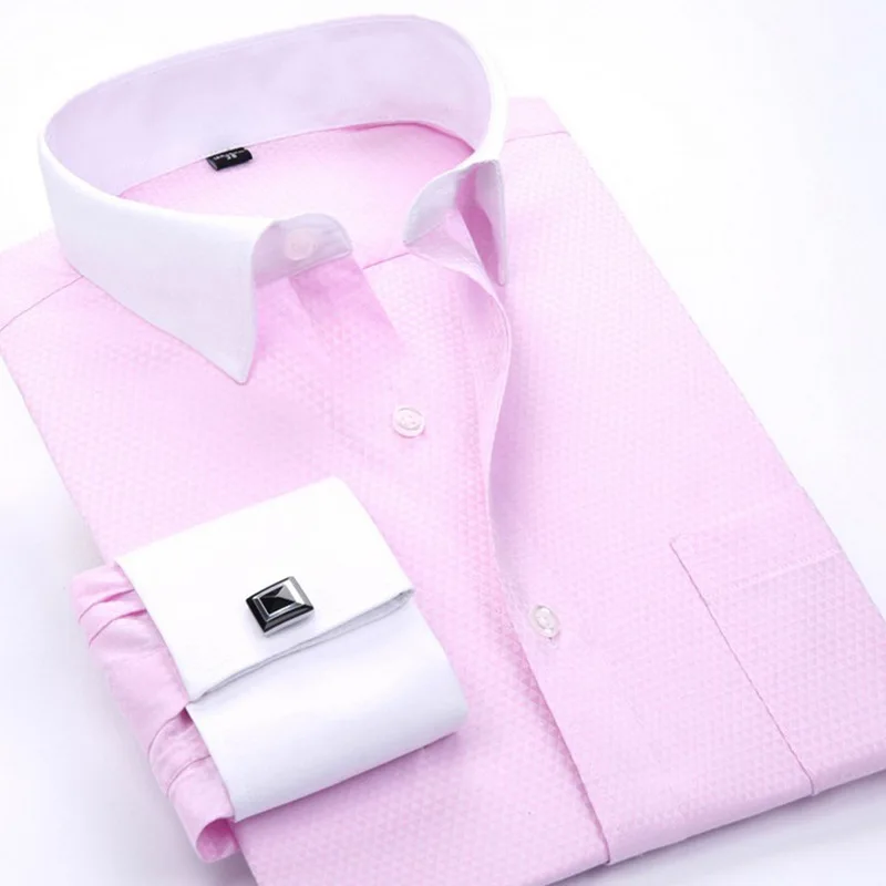 Men French Cuff Dress Shirt Cufflinks New Striped Long Sleeve Regular Fit Business Shirts Male Quality Office Clothes MY1007