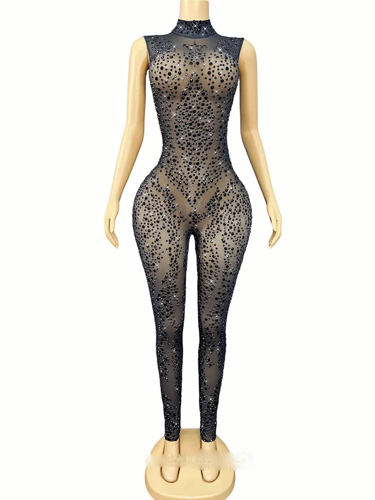 Alta calidad estampado en caliente Sexy ver a través de malla mono elástico 2025 nueva moda ropa de mujer personalizada