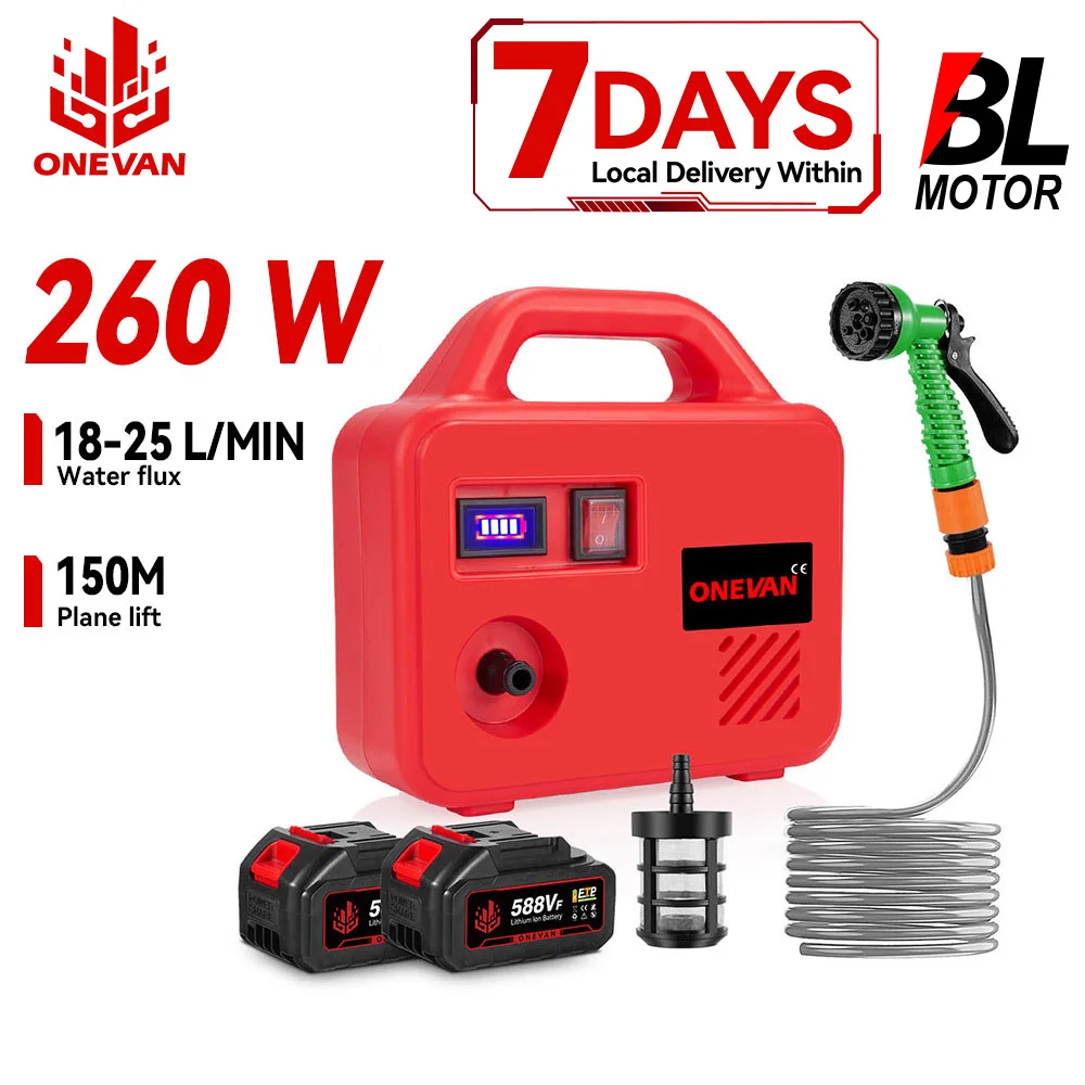 Pompe à eau électrique portative ONEVAN 150M, arroseur sans fil pour pelouse, pulvérisateur, outil d'irrigation de jardin, compatible avec batterie Makita 18V.