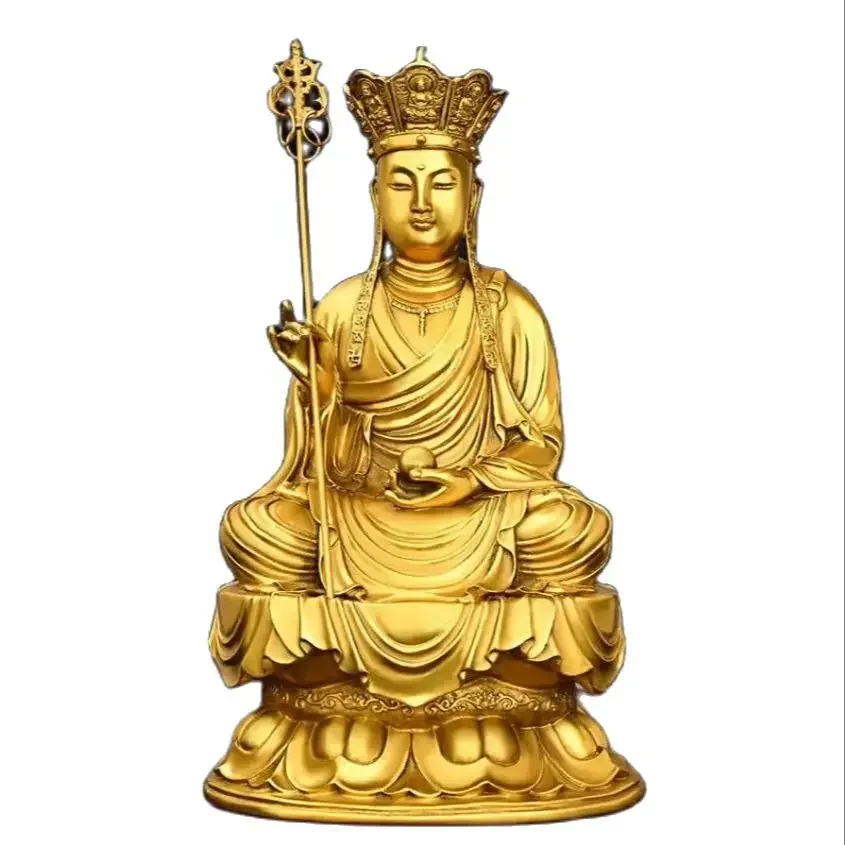 Pure copper Ksitigarbha King, copper statue, home living room, office, Buddhist hall, small copper Buddha statue, sitting lotus