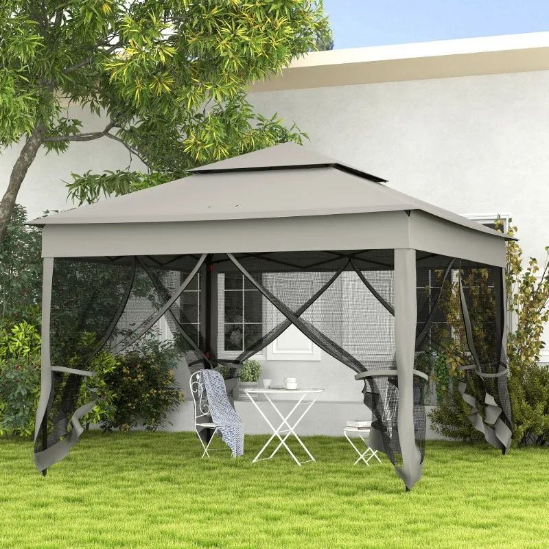 3 x 3(m) Pop Up Gazebo, Double-roof Garden Tent with Netting and Carry Bag, Party Event Shelter for Outdoor Patio, Dark GreyCust