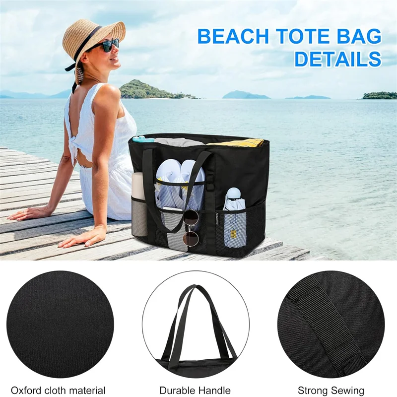 Handheld Beach Shower Bag Foldable Mesh Beach Bag Fitness Swimming Storage Bag Large Capacity Portable Bag