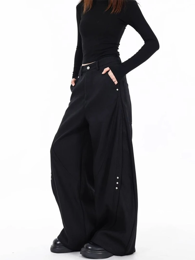 Women Casual Black Long Trousers Gyaru Pants Y2K Japanese Bell-Bottom Harajuku Low Rise Kpop Baggy Flare Pants Cyber Punk Outfit