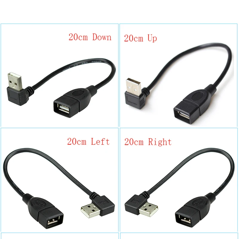 10cm 20cm USB 2.0 A Male to Female Angled Extension Adaptor cable